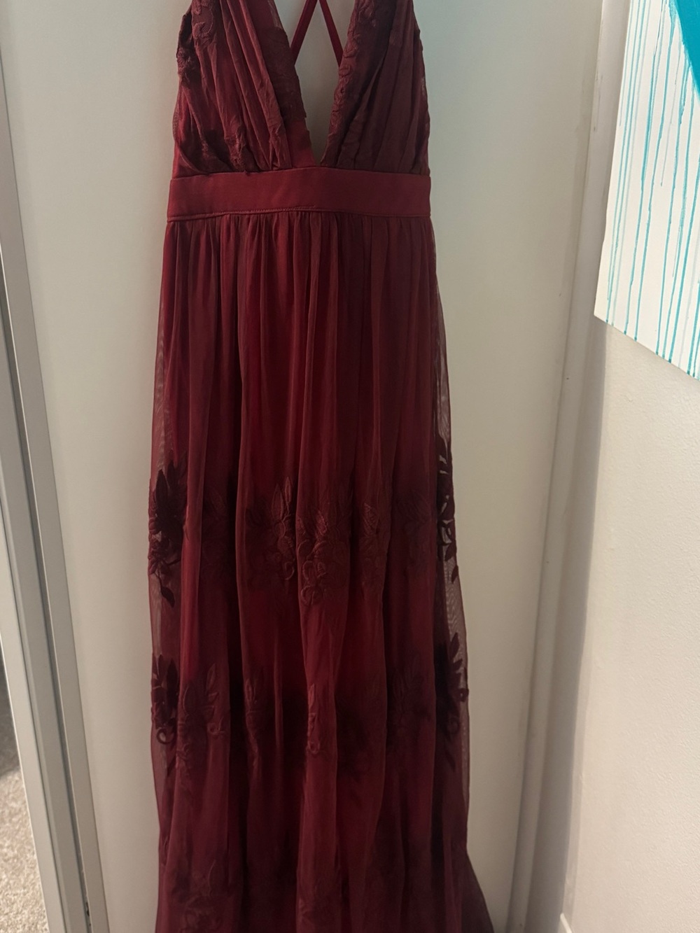 Plunging V-Neck Burgundy Maxi Dress